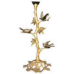 Arts & Crafts Style Gilt Bronze Birds, Bush and Flowers Table or Desk Lamp