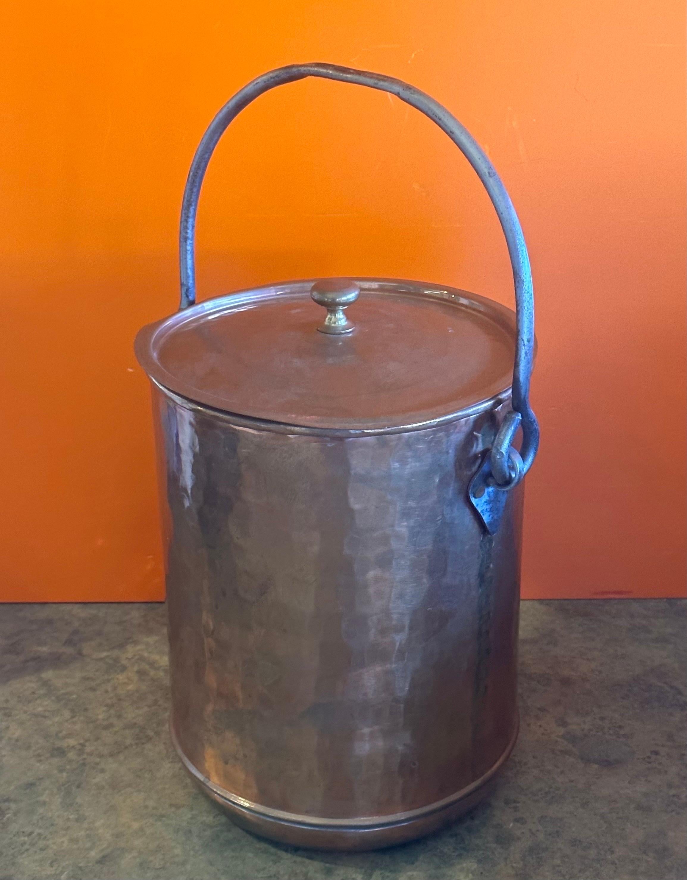 Arts & Crafts Style Hand Hammered Copper Ice Bucket with Lid For Sale 8
