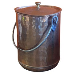 Arts & Crafts Style Hand Hammered Copper Ice Bucket with Lid