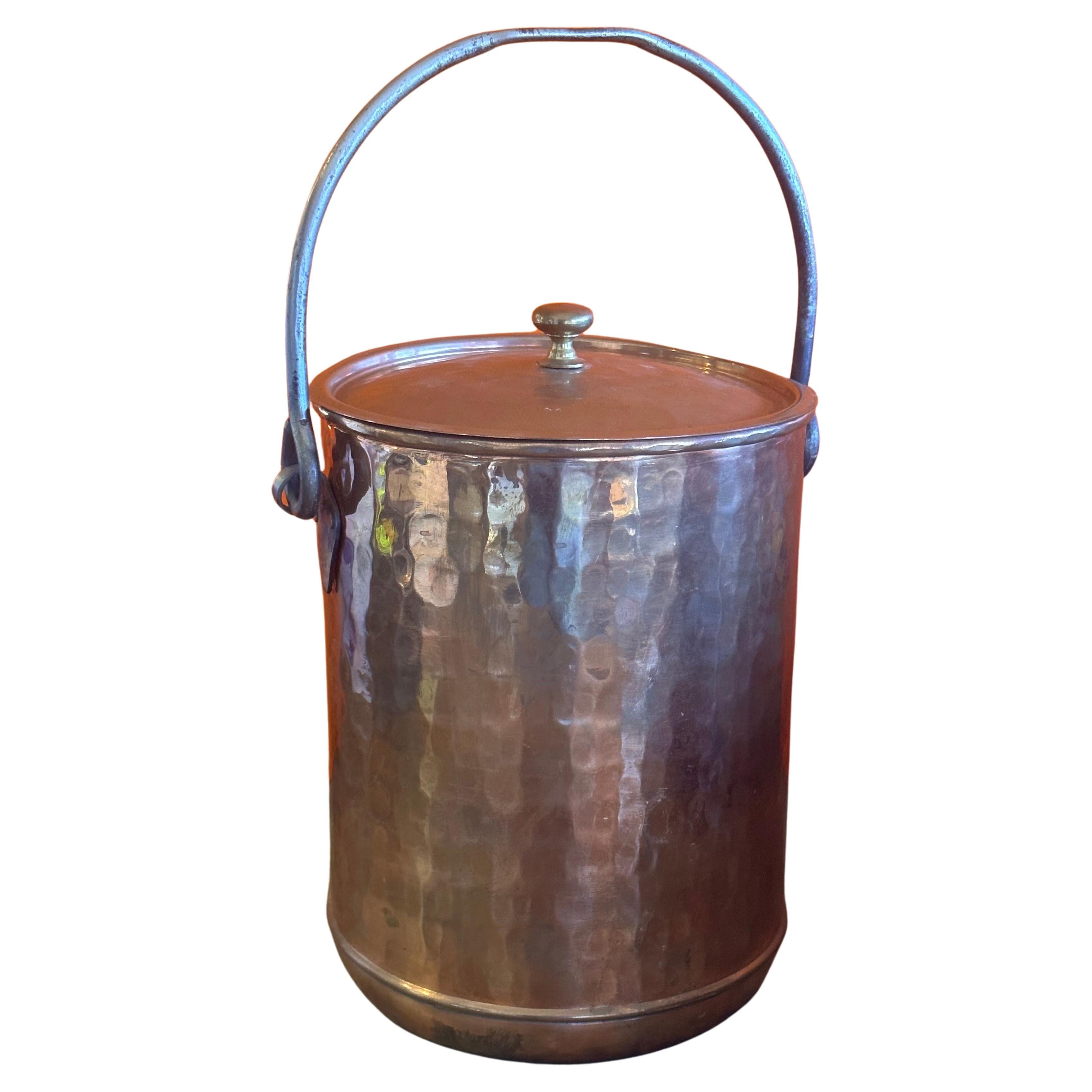 Arts & Crafts Style Hand Hammered Copper Ice Bucket with Lid For Sale