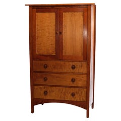 Arts & Crafts Style Harvey Ellis Design Tiger Maple Armoire by Stickley, 20th C