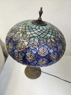 Arts & Crafts Style Leaded Glass Dome Shade with an Antique Iron Base
