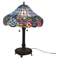 Arts & Crafts Style Leaded Stained Glass Table Lamp 20thC