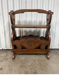 Hand Carved Arts & Crafts Style Magazine Rack, Wood, USA, Circa 1940s