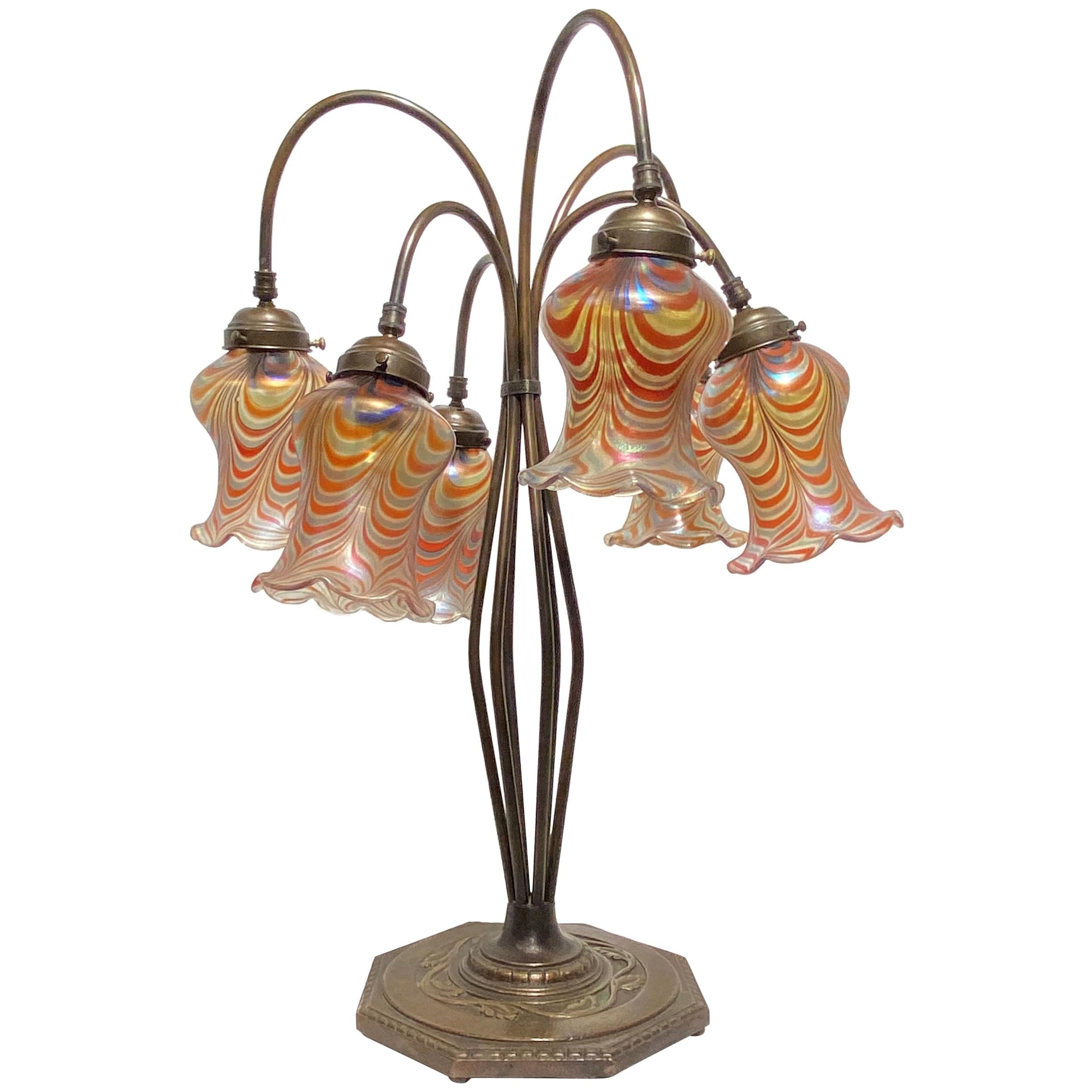 Arts & Crafts Style Metal and Blown Glass Table Lamp