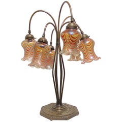 Arts & Crafts Style Metal and Blown Glass Table Lamp