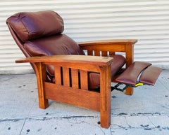 Arts & Crafts Style Oak Bow Arm Lounge Chair by Stickley