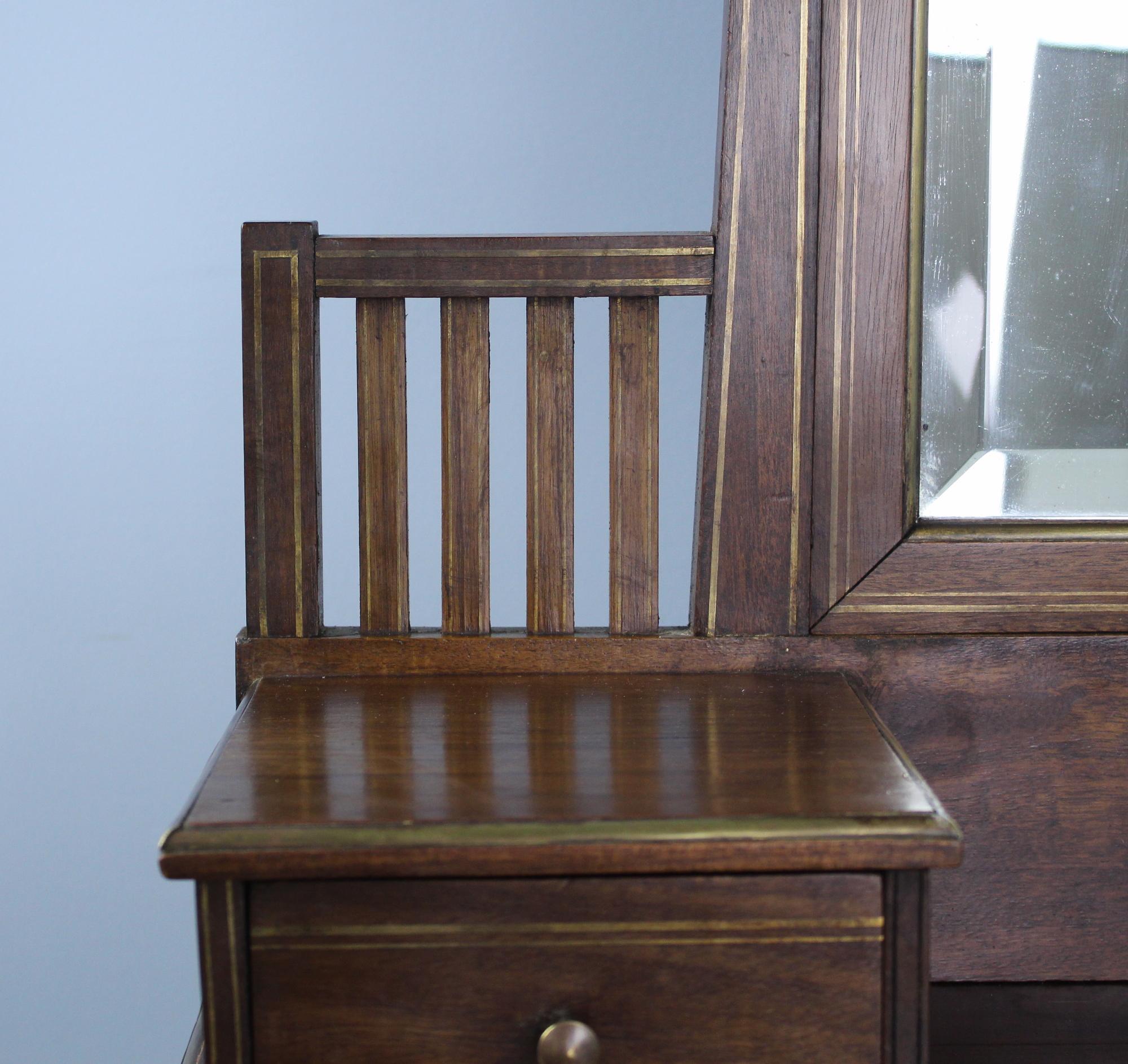 Arts & Crafts Style Oak Dressing Table with Brass Accents For Sale 3