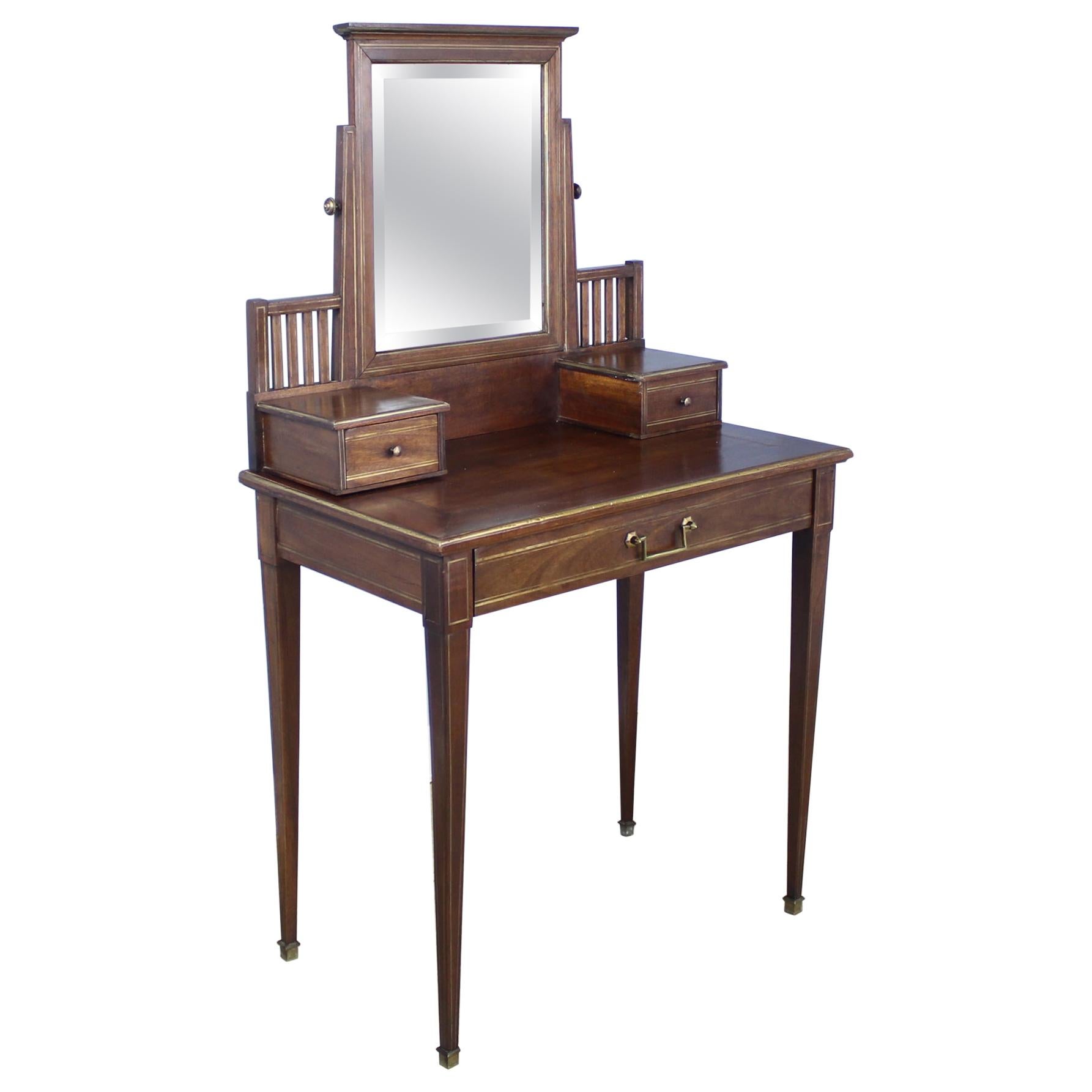 Arts & Crafts Style Oak Dressing Table with Brass Accents