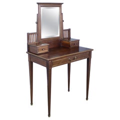 Arts & Crafts Style Oak Dressing Table with Brass Accents