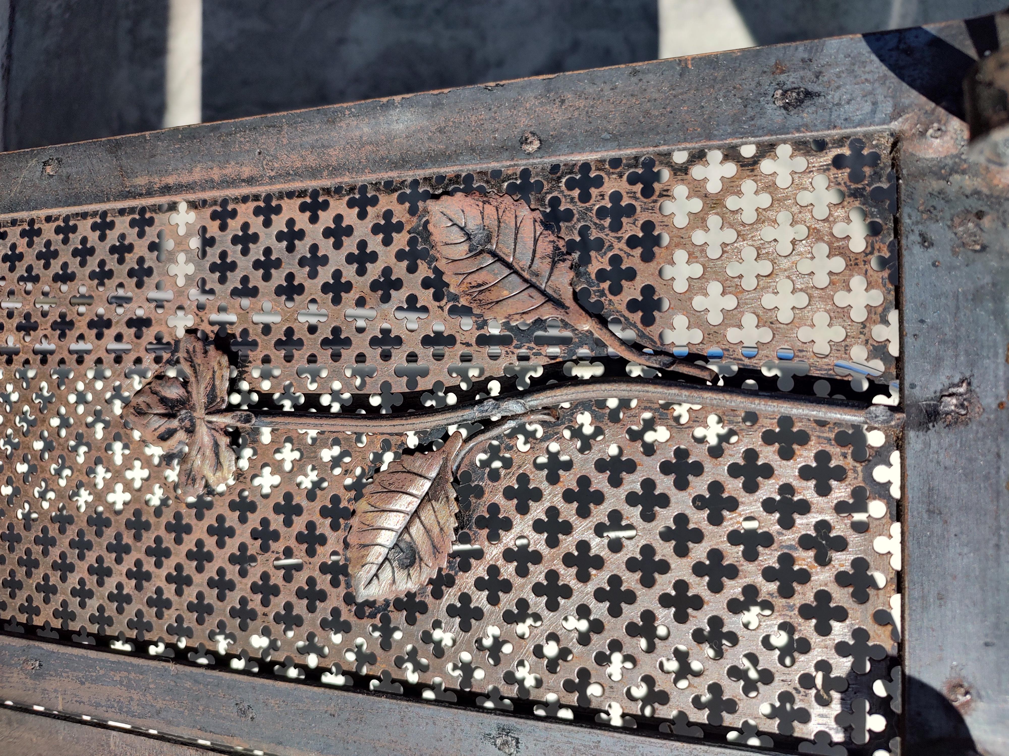 American Arts & Crafts Style Petite Fireplace Screen with Iron Adornments For Sale