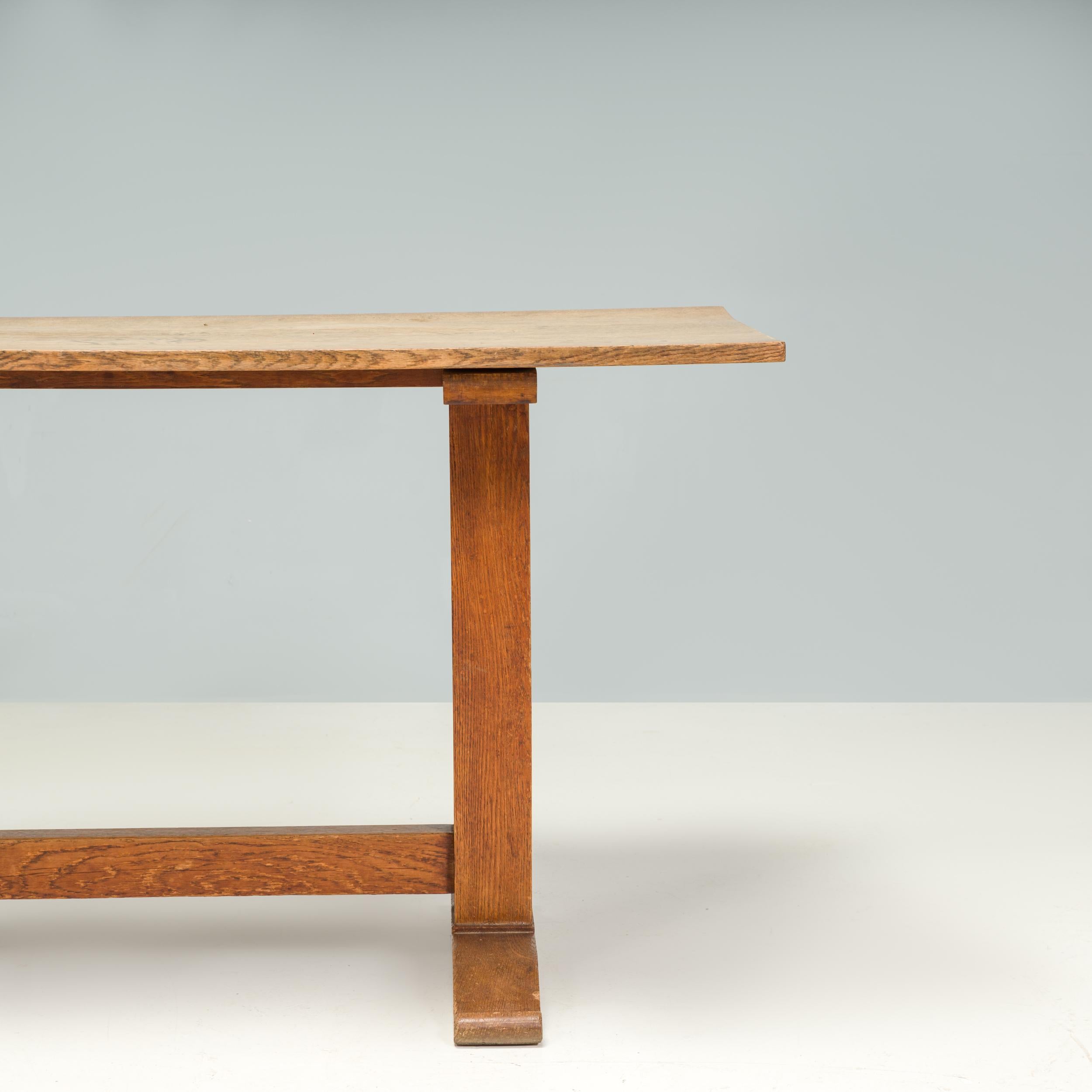 Arts & Crafts Style Refectory Wooden Rectangular Dining Table In Fair Condition For Sale In London, GB
