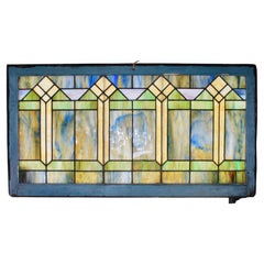 Arts & Crafts Style Stained Glass Window 55" x 29"