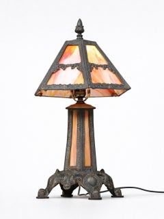 Arts & Crafts Style Table Lamp w/ Cathedral Slag Glass