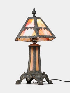 Arts & Crafts Style Table Lamp w/ Cathedral Slag Glass