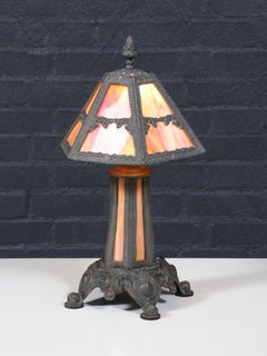Arts & Crafts Style Table Lamp w/ Cathedral Slag Glass