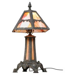 Arts & Crafts Style Table Lamp w/ Cathedral Slag Glass