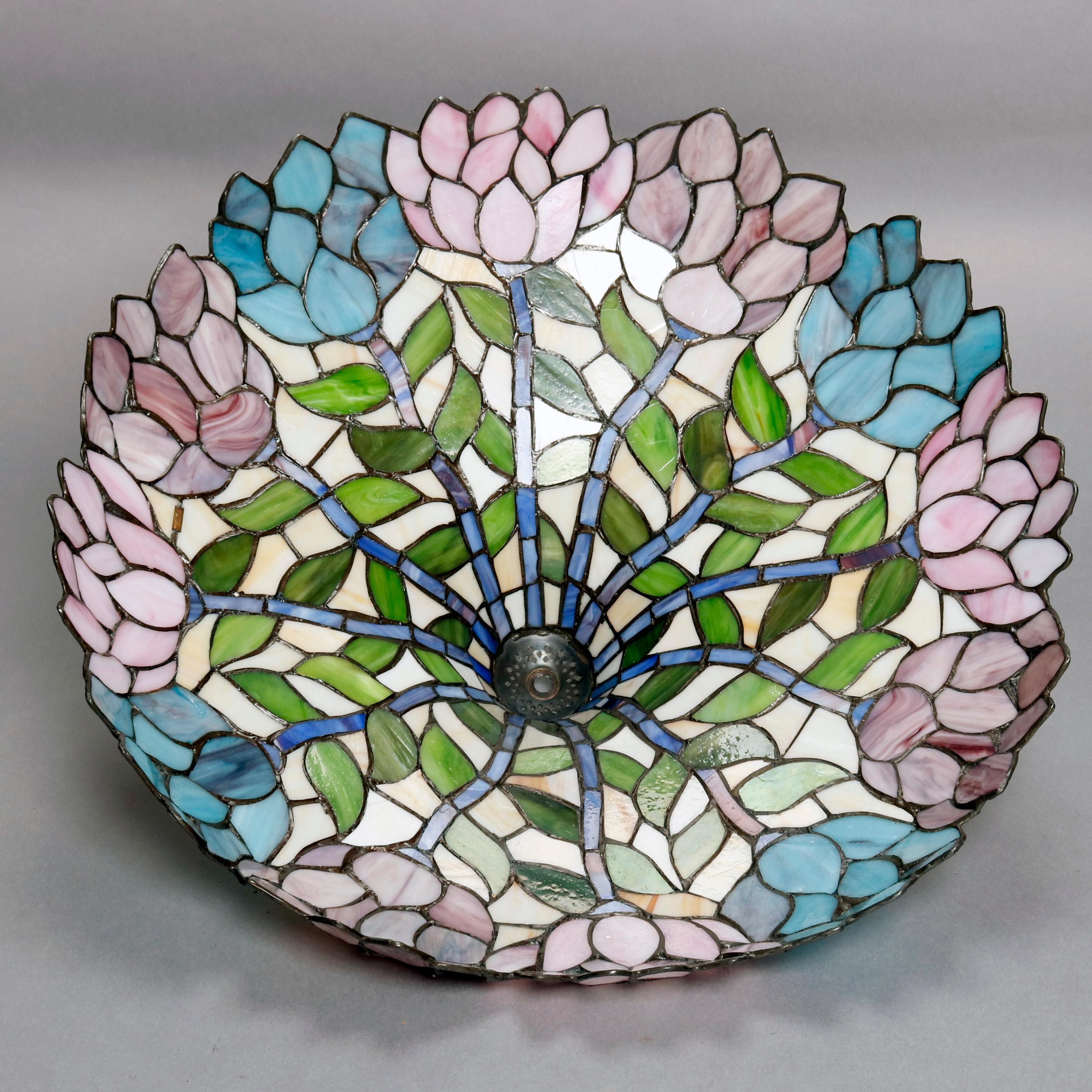 Art Nouveau Arts & Crafts Style Tiffany School Leaded Glass Mosaic Table Lamp, 20th Century