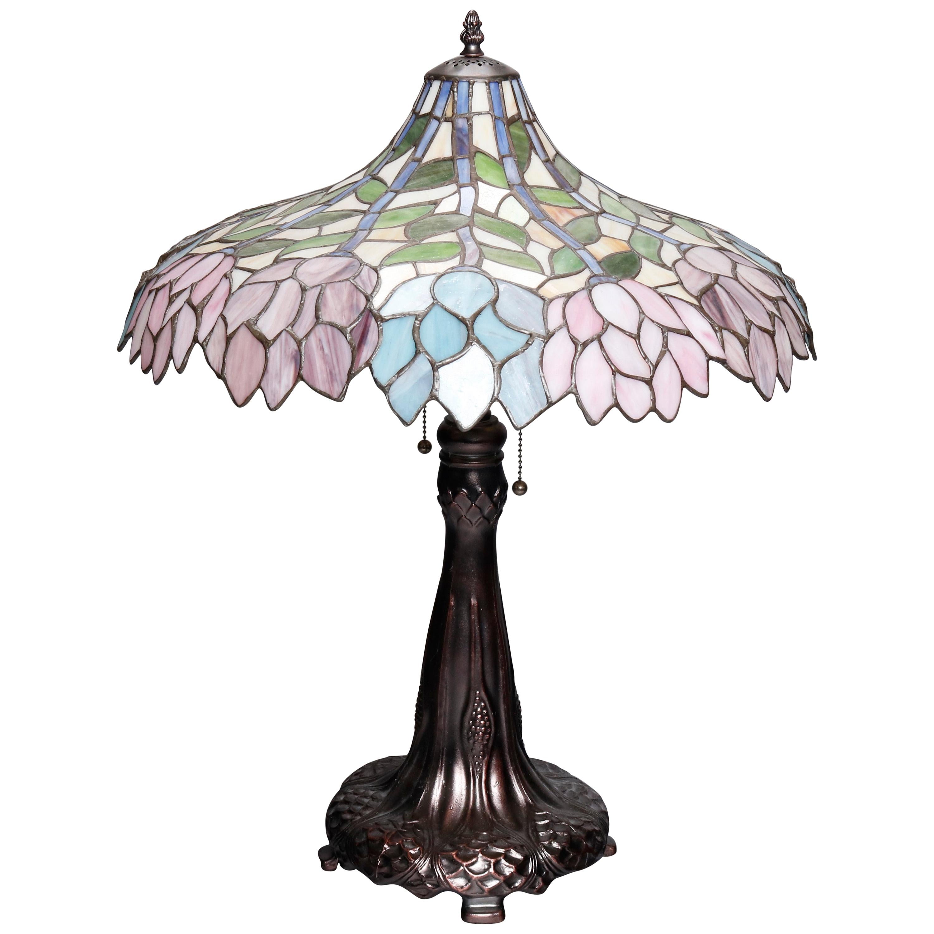 Arts & Crafts Style Tiffany School Leaded Glass Mosaic Table Lamp, 20th Century