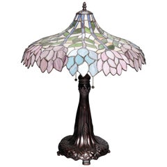 Vintage Arts & Crafts Style Tiffany School Leaded Glass Mosaic Table Lamp, 20th Century