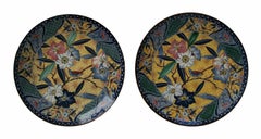 Arts & Crafts Style Transfer Decorated Chargers - Signed - Japan - 20th Century