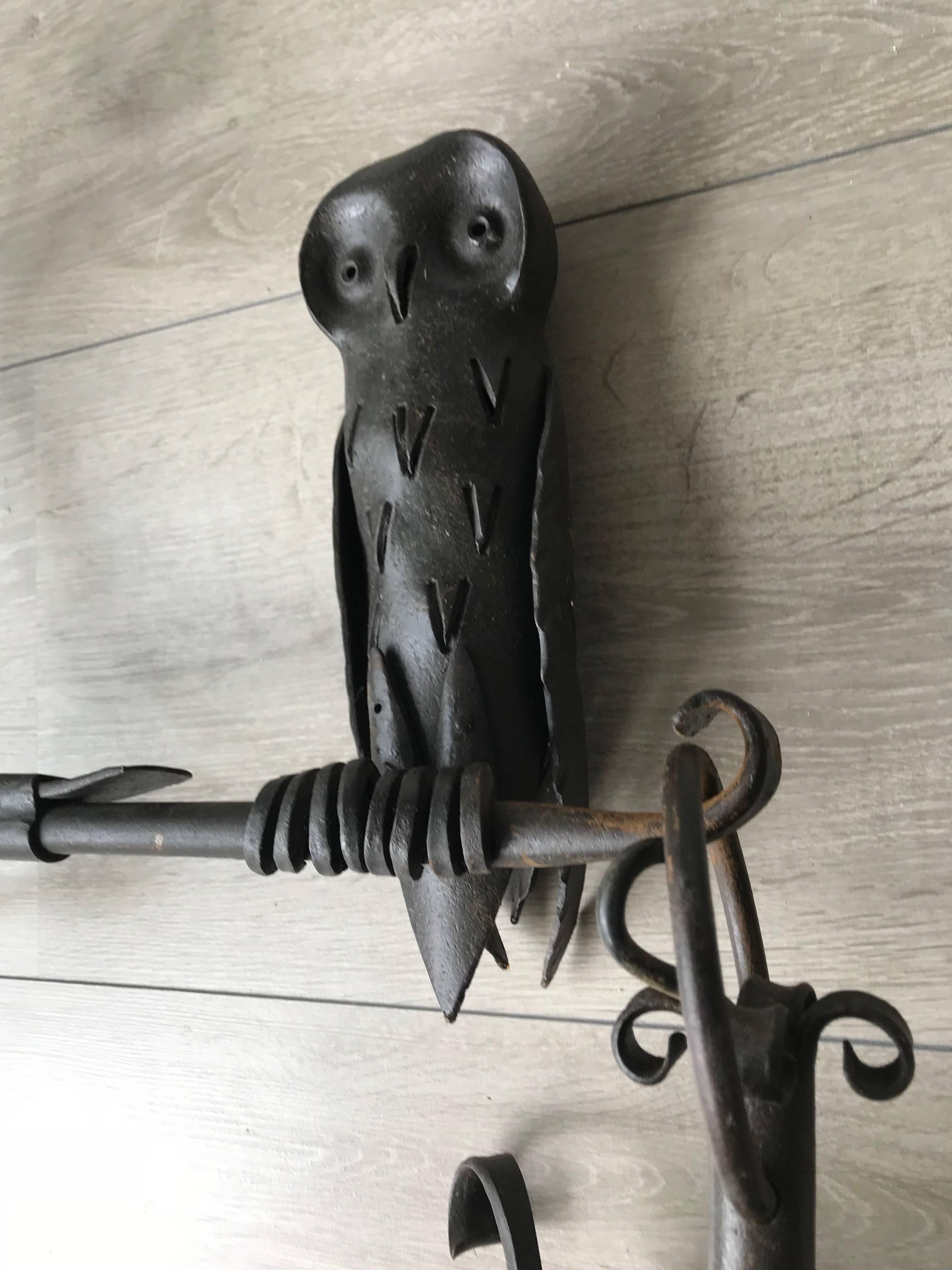 Arts & Crafts Style Wrought Iron Outdoor Wall Lamp / Sconce with Owl Sculpture 2