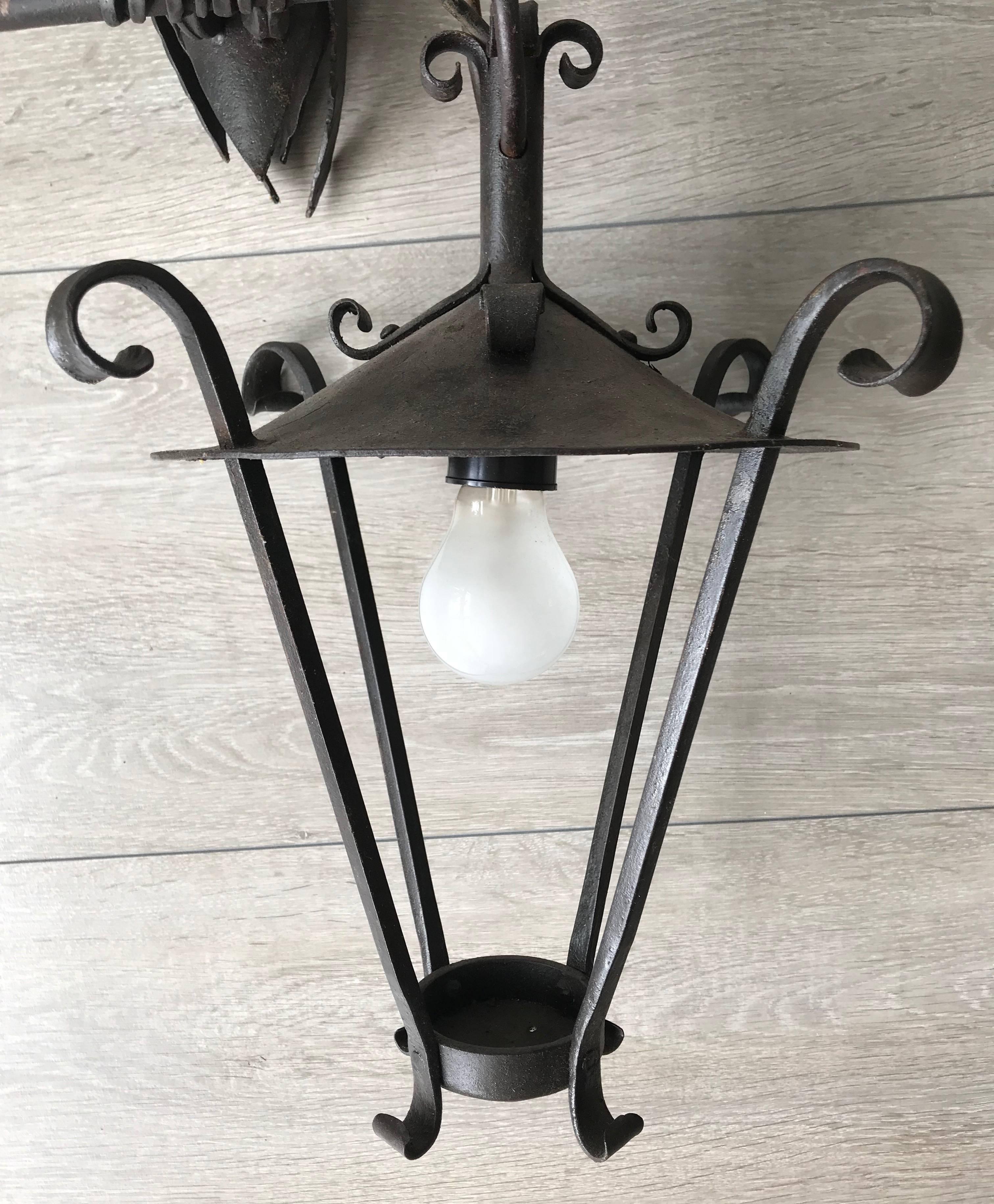 Arts & Crafts Style Wrought Iron Outdoor Wall Lamp / Sconce with Owl Sculpture 3