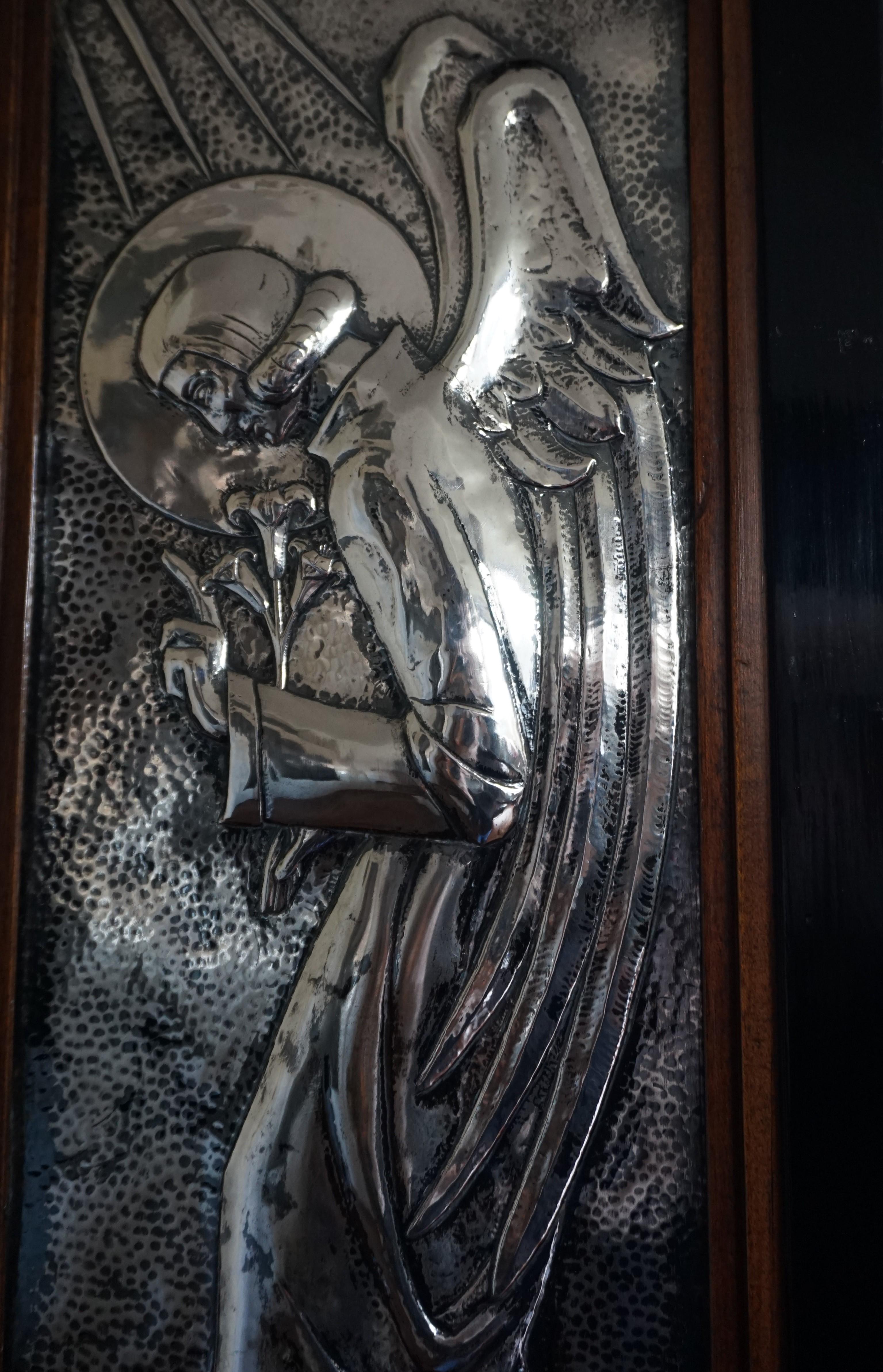 Arts & Crafts Tabernacle with Solid Silver Mary & Archangel Gabriel Panels, 1910 For Sale 4