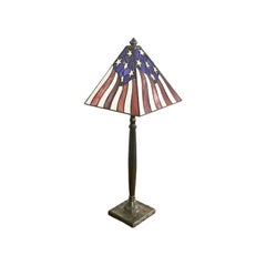 Arts & Crafts Table Lamp With American Flag Stained Glass Shade