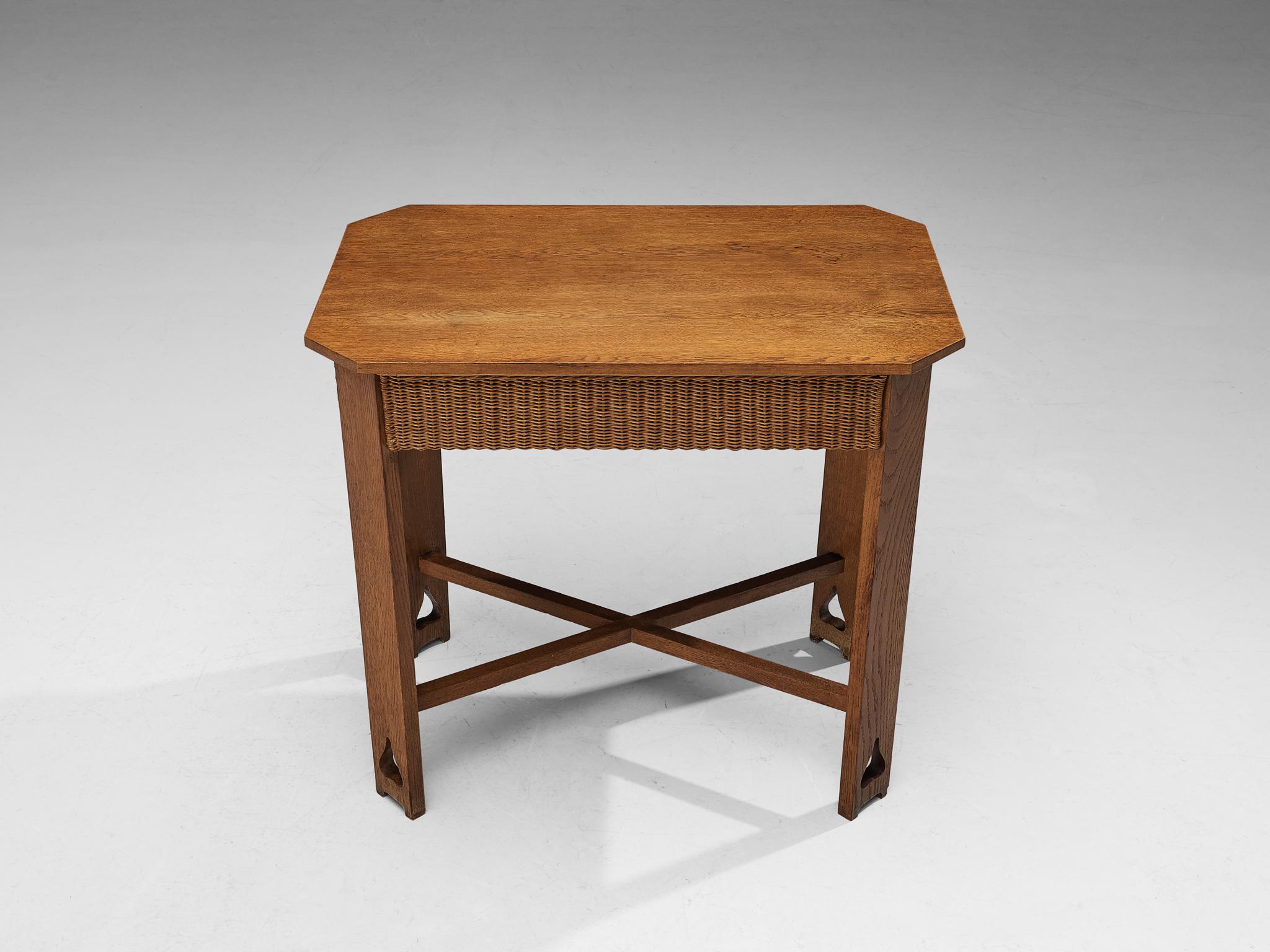 Arts & Crafts Table or Desk in Oak and Cane  1