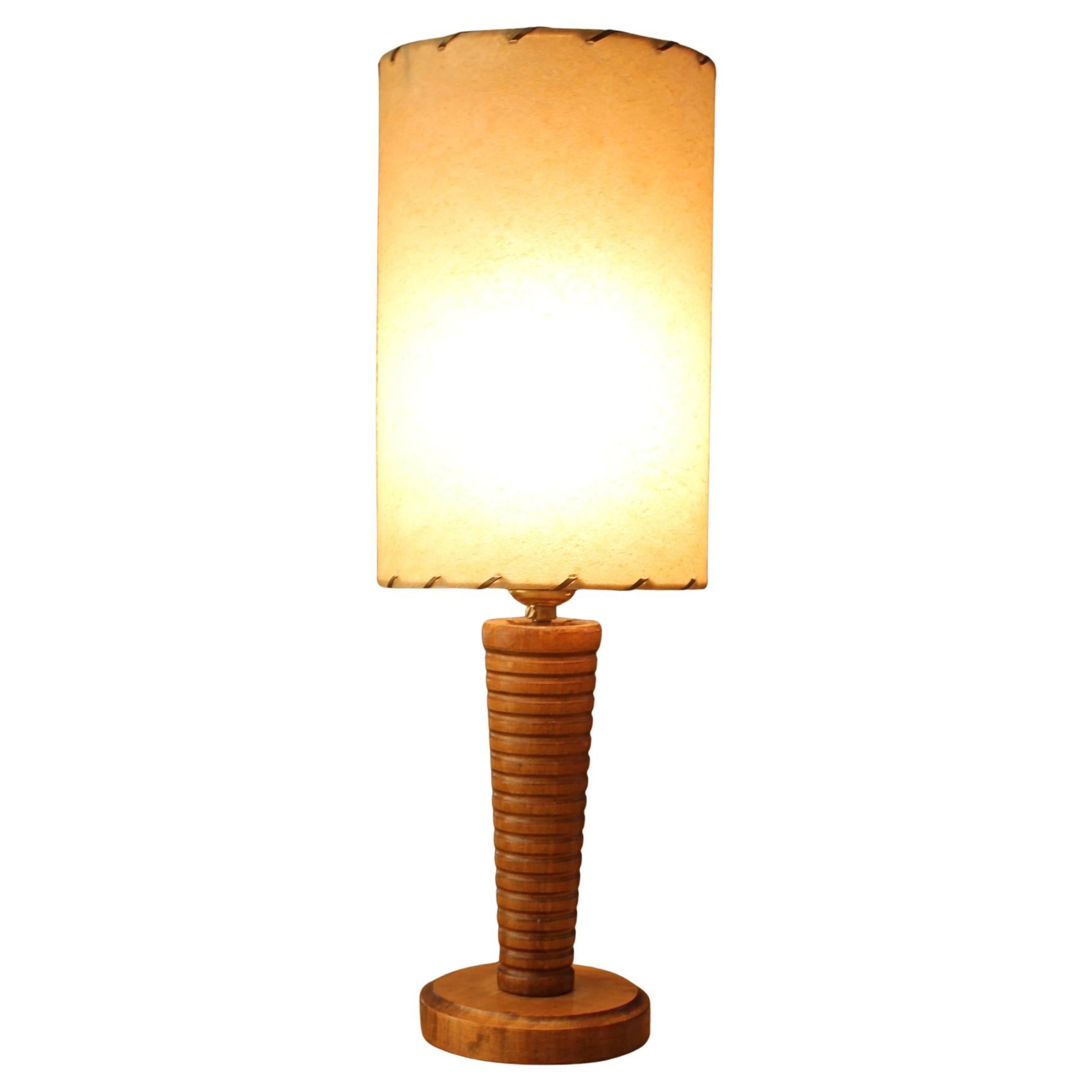 Arts & Crafts Teak Wood Lamp Handcrafted 1950 Mid Century Architectural Decor