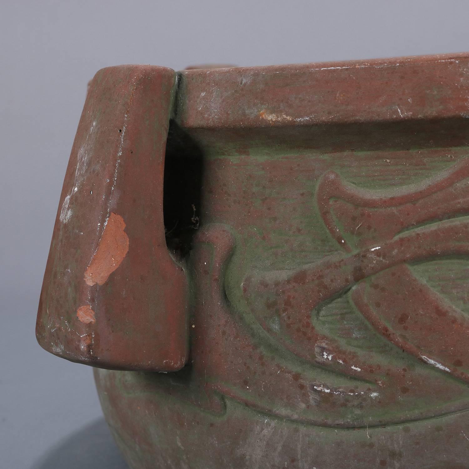 Arts & Crafts Terracotta High Relief and Handled Planter, circa 1910 In Good Condition In Big Flats, NY