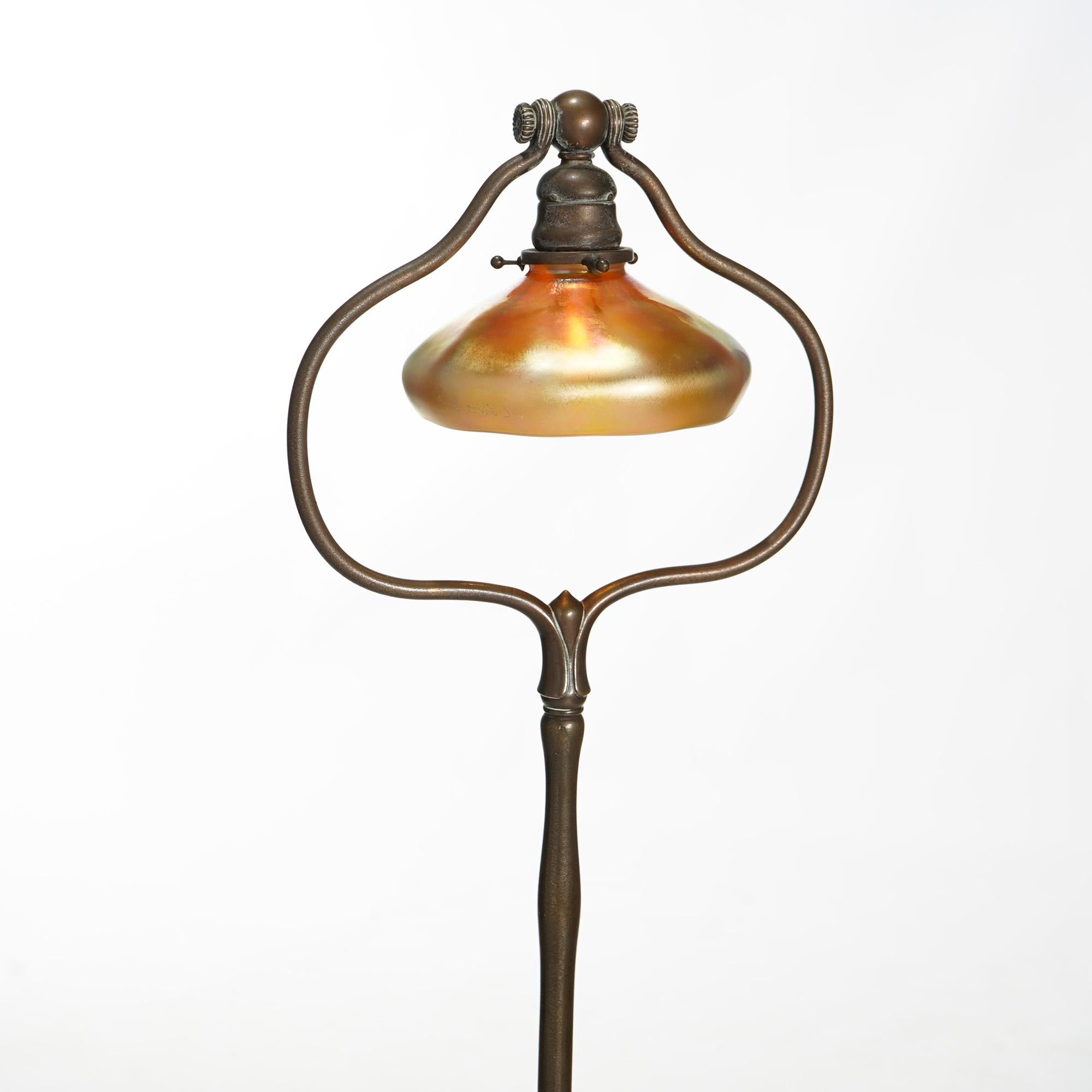 Arts & Crafts Tiffany Bronze & Gold Aurene Favrile Art Glass Lamp, Signed, c1920 1