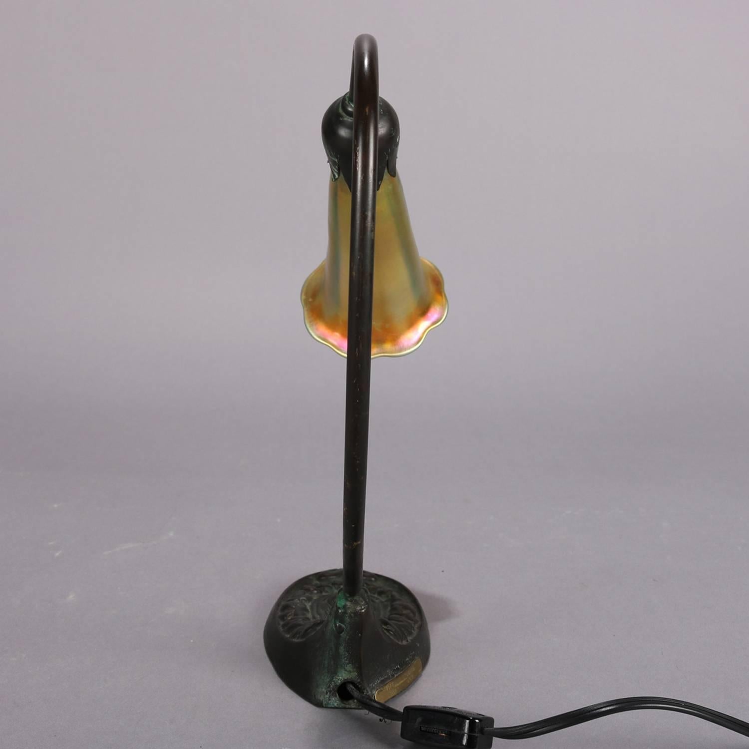 Arts & Crafts Tiffany Studios Bronze Lily Lamp, Favrile Art Glass Shade 3