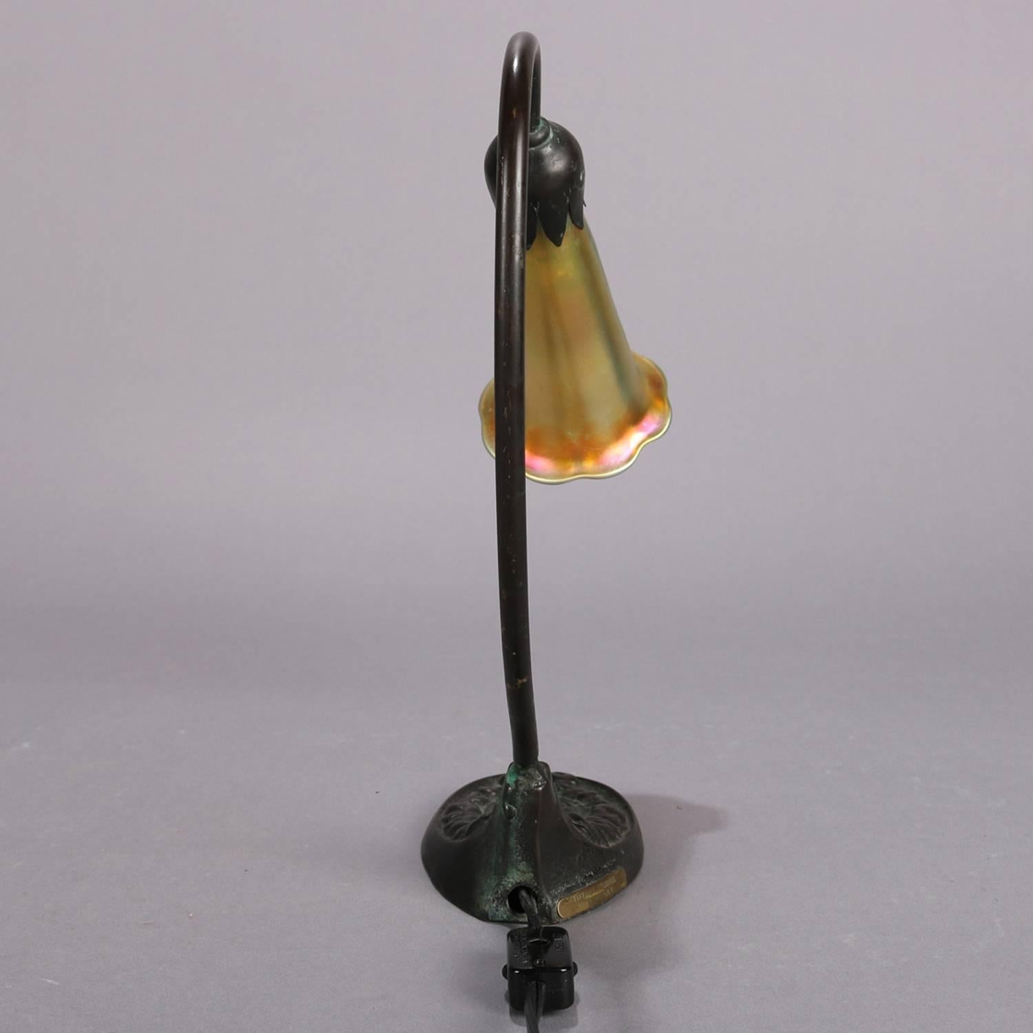 Arts & Crafts Tiffany Studios Bronze Lily Lamp, Favrile Art Glass Shade 4