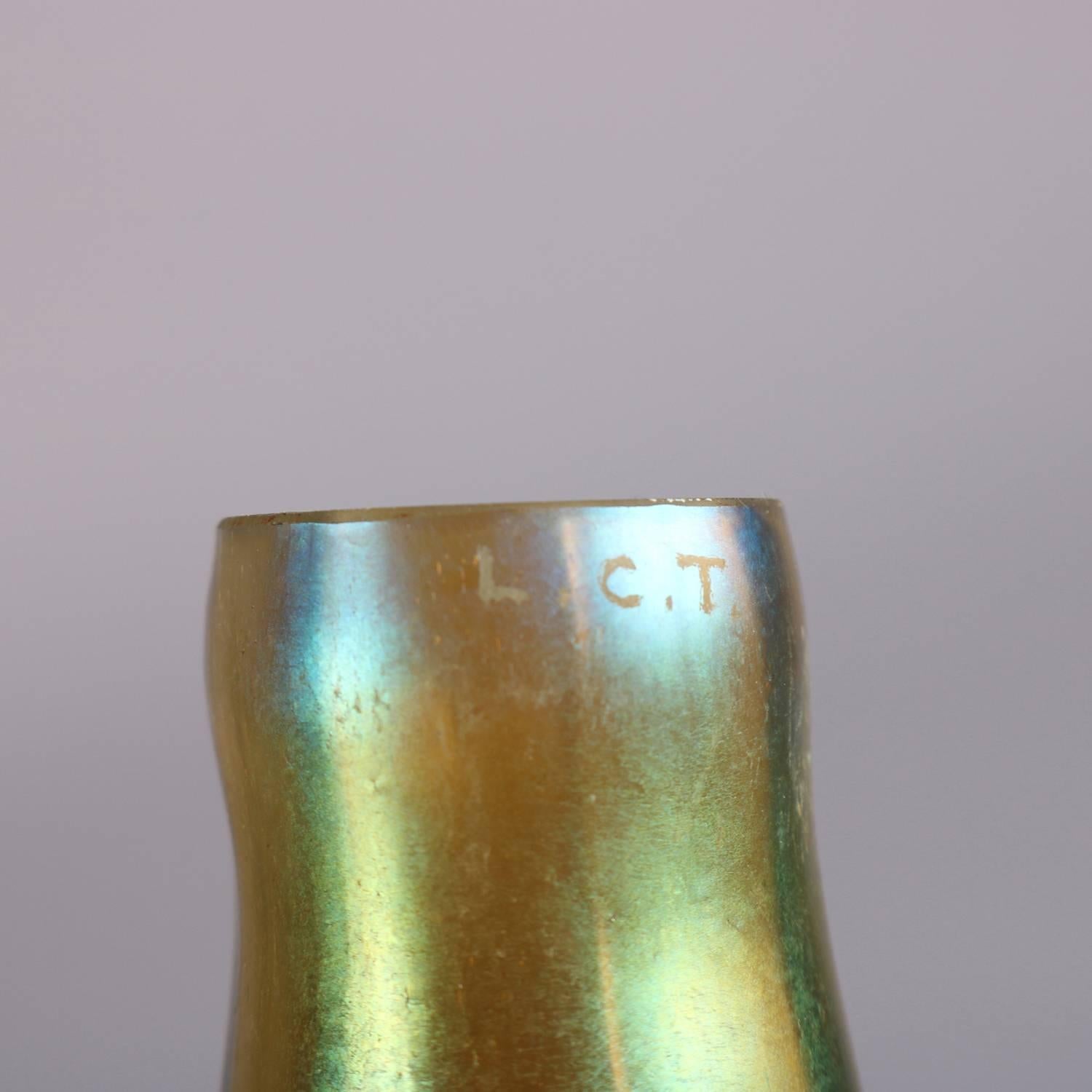 Arts & Crafts Tiffany Studios Bronze Lily Lamp, Favrile Art Glass Shade In Good Condition In Big Flats, NY