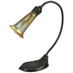 Arts & Crafts Tiffany Studios Bronze Lily Lamp, Favrile Art Glass Shade