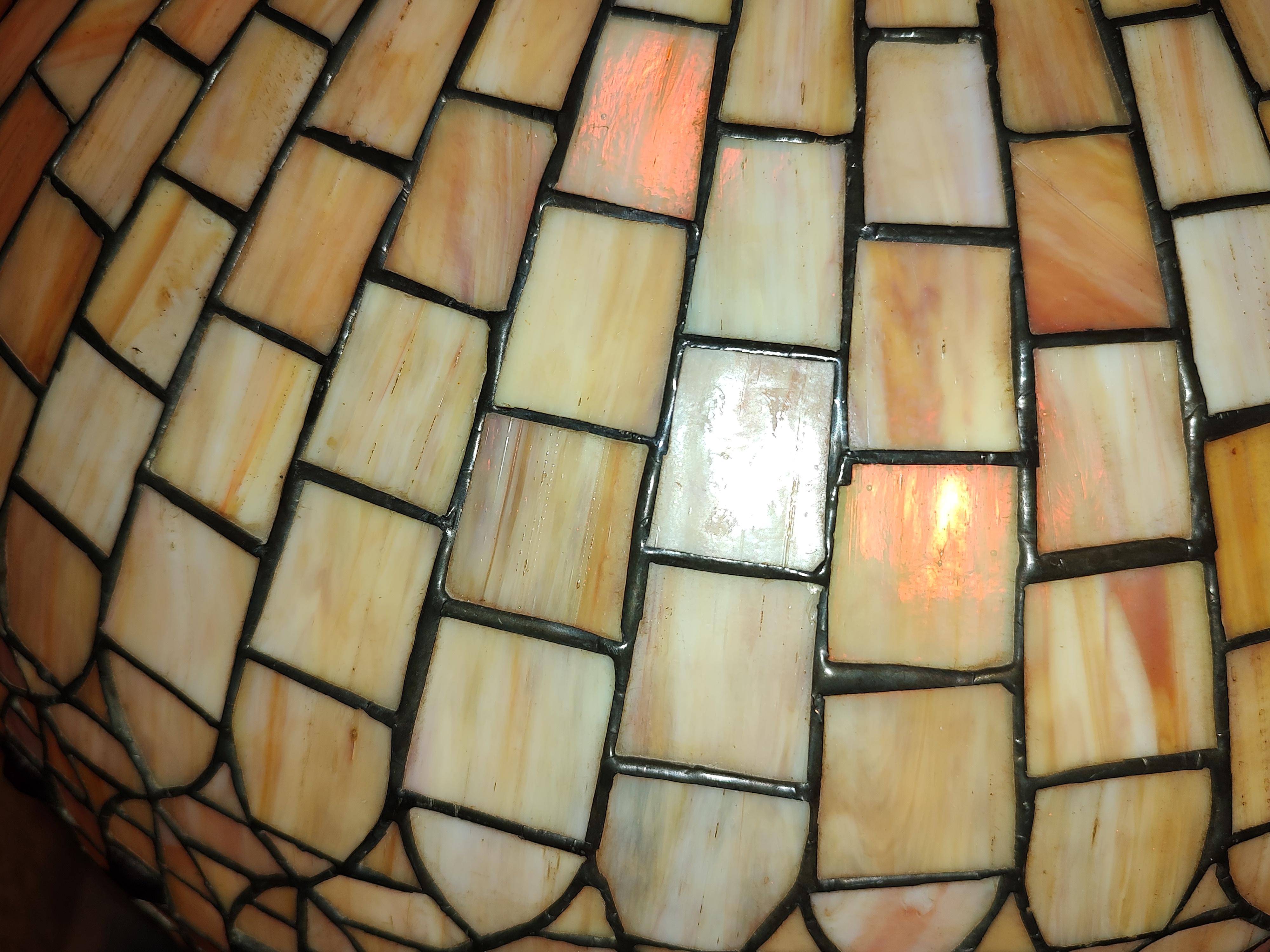 American Arts & Crafts Tiffany Style Large Leaded Glass Table Lamp
