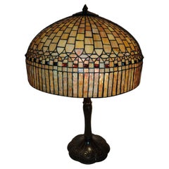 Arts & Crafts Tiffany Style Large Leaded Glass Table Lamp