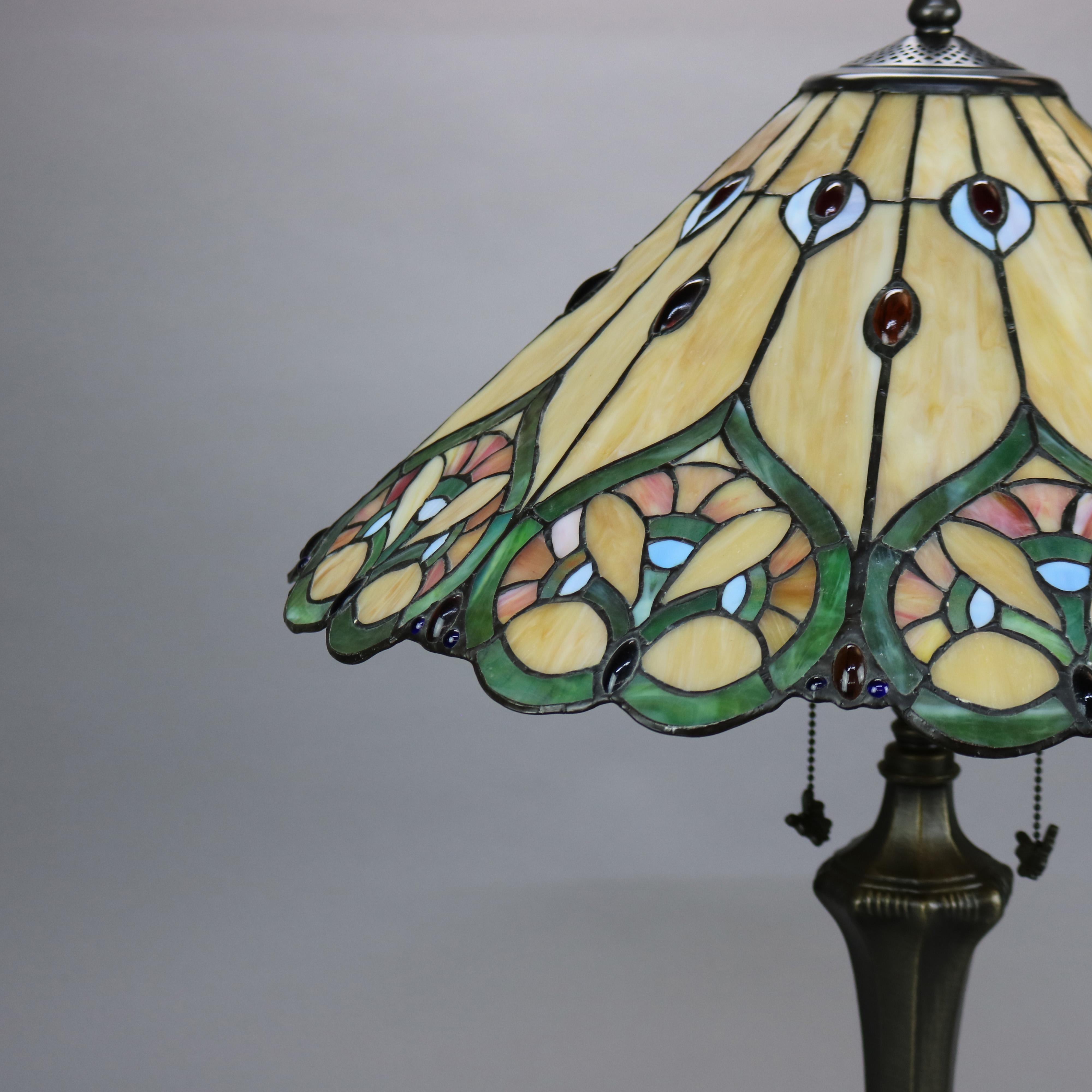 20th Century Arts & Crafts Tiffany Style Leaded Stained Glass Table Lamp, 20th C