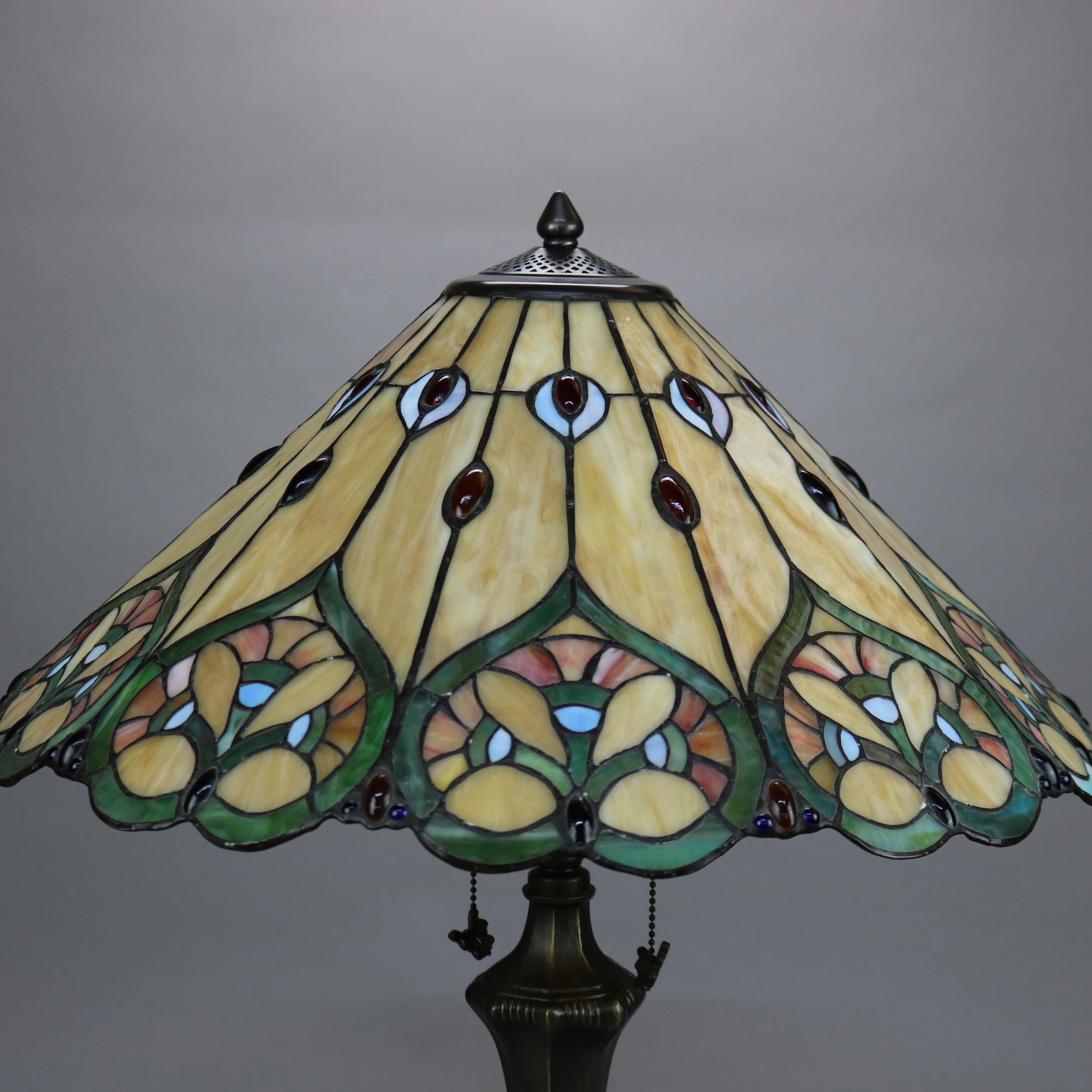 Arts & Crafts Tiffany Style Leaded Stained Glass Table Lamp, 20th C 1