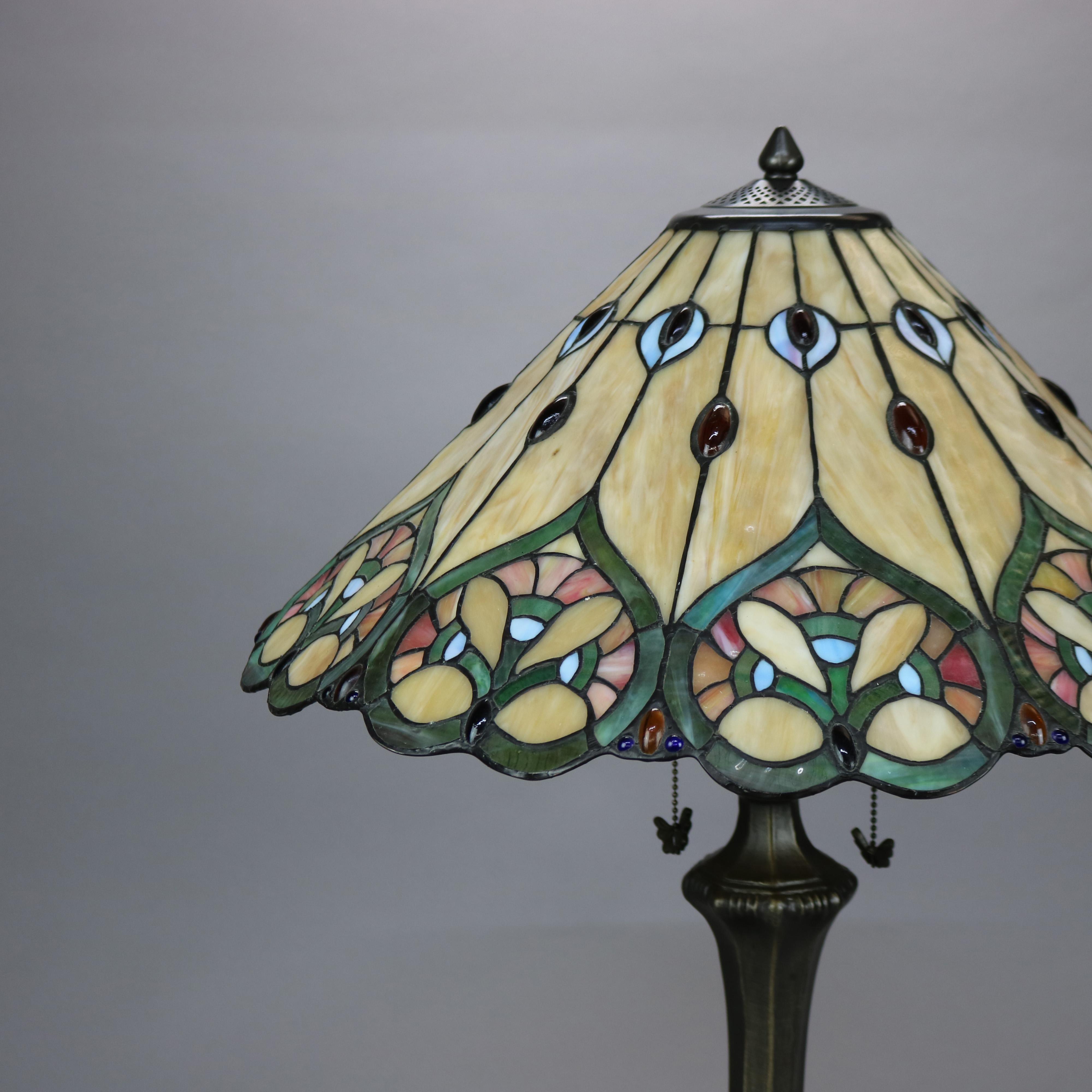 Arts & Crafts Tiffany Style Leaded Stained Glass Table Lamp 20th C In Good Condition In Big Flats, NY