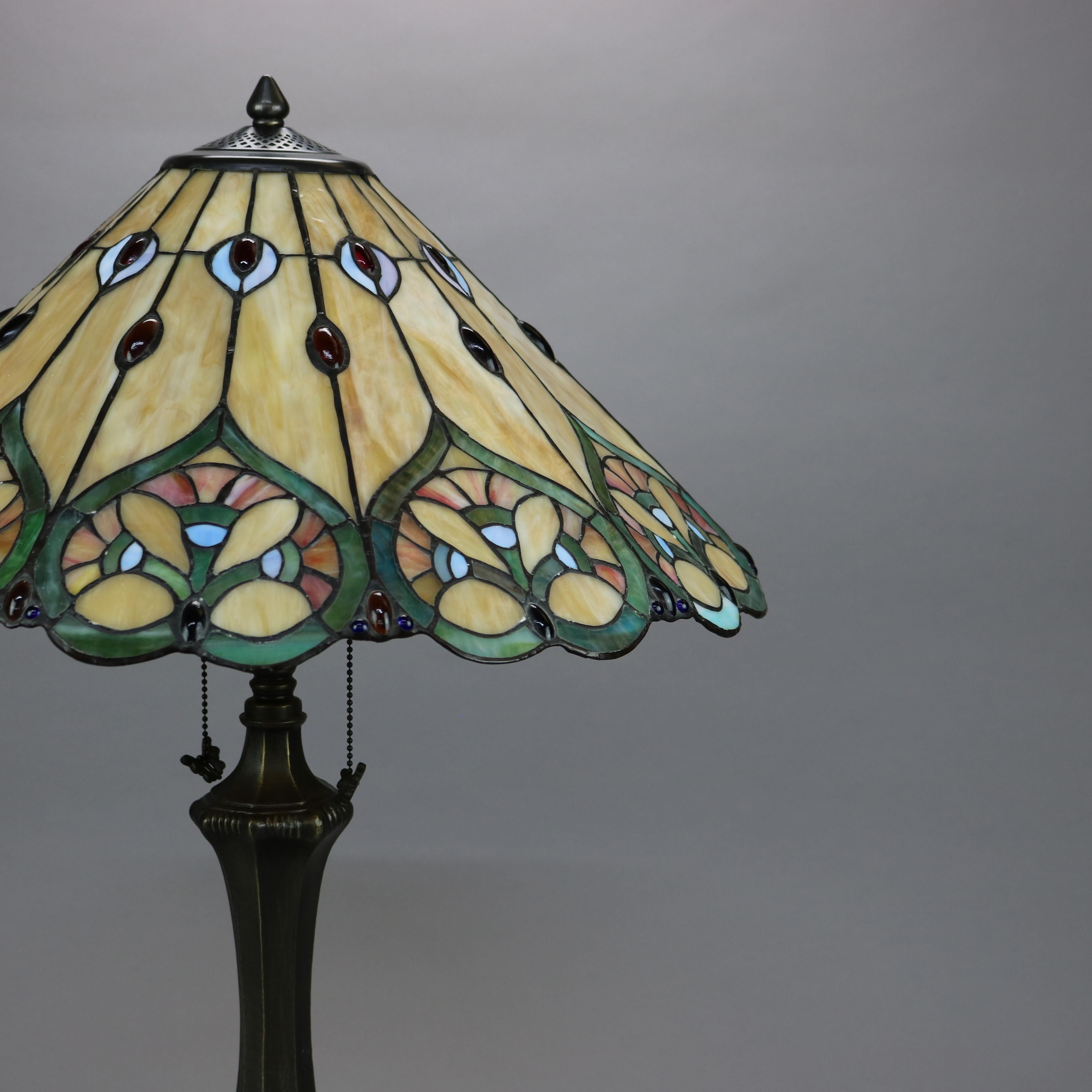 Arts & Crafts Tiffany Style Leaded Stained Glass Table Lamp, 20th C 2