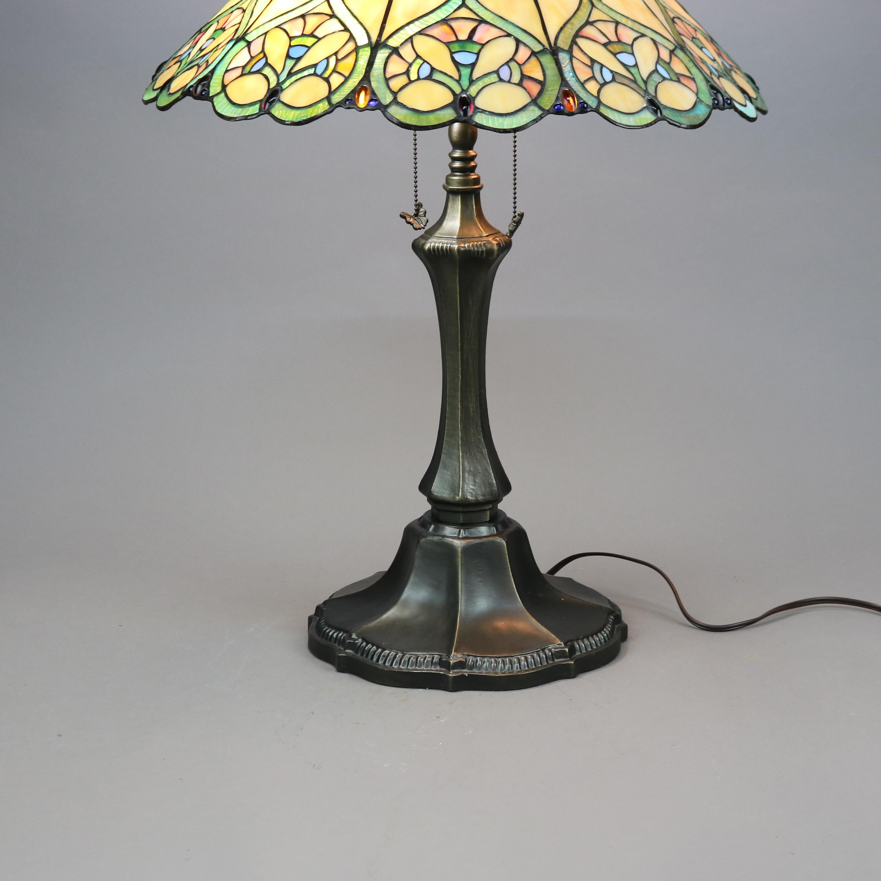 Arts & Crafts Tiffany Style Leaded Stained Glass Table Lamp, 20th C 3