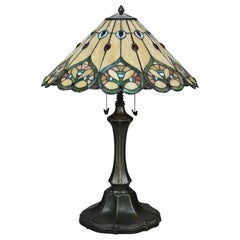 Arts & Crafts Tiffany Style Leaded Stained Glass Table Lamp 20th C