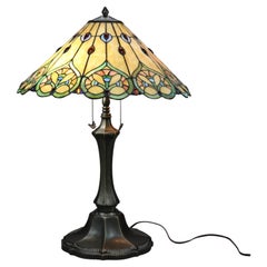 Arts & Crafts Tiffany Style Leaded Stained Glass Table Lamp, 20th C
