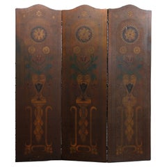 Arts & Crafts Tooled Leather Three Panel Screen 20thC