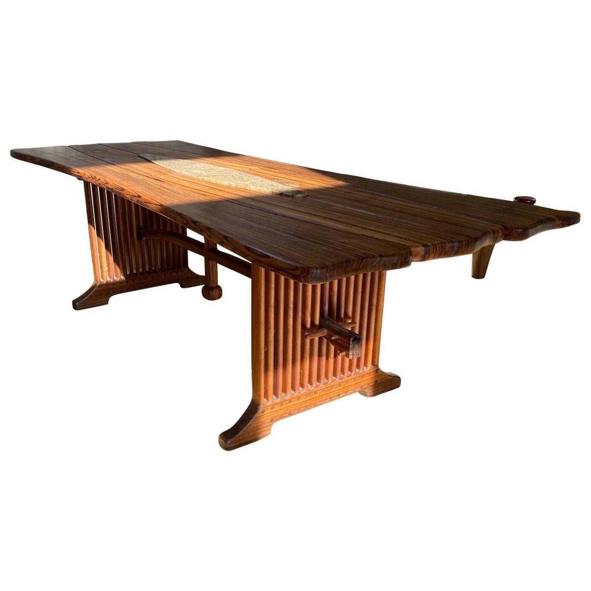 Arts & Crafts Traditional Dining Table with Stone Trivet