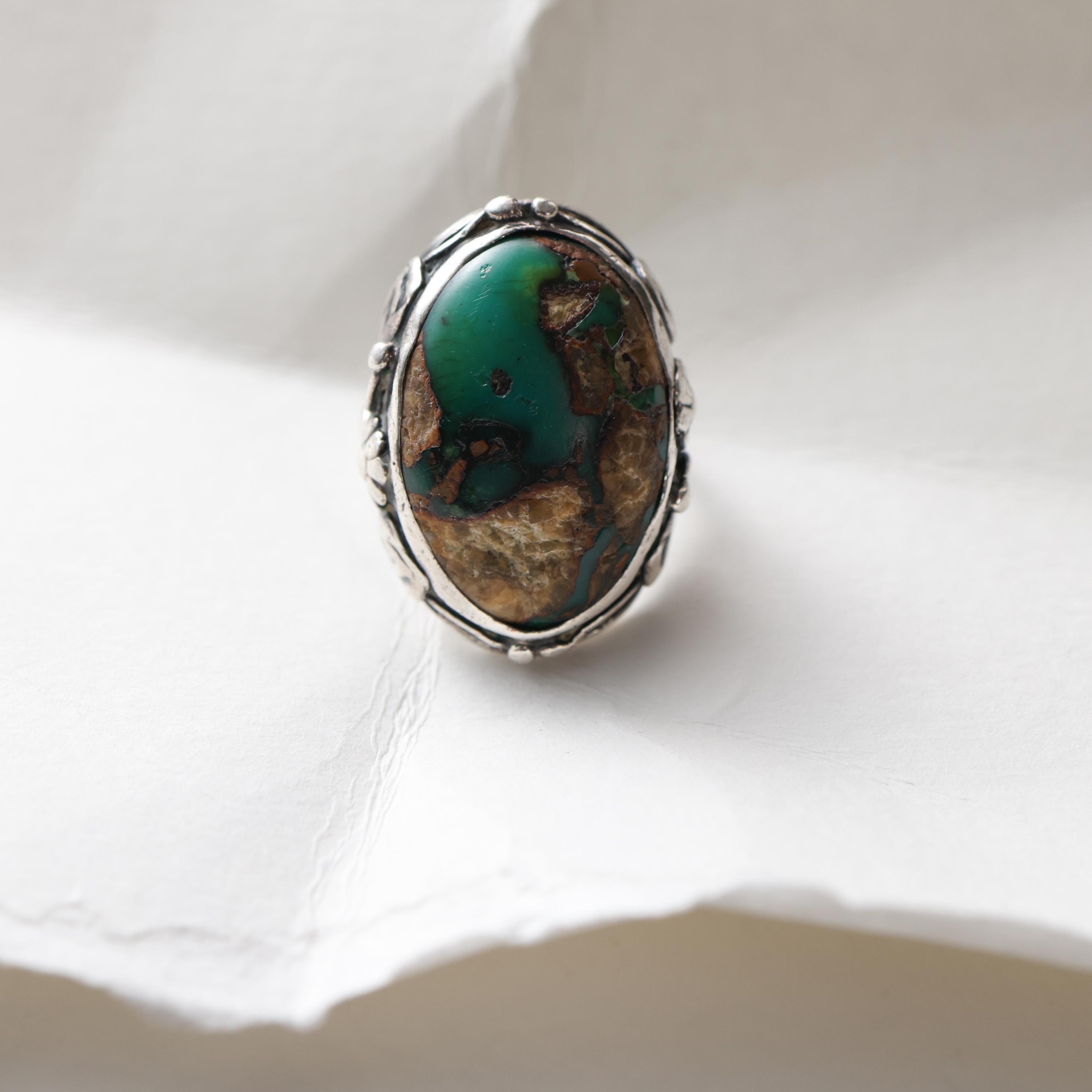 Arts & Crafts Turquoise Ring in Silver For Sale 7