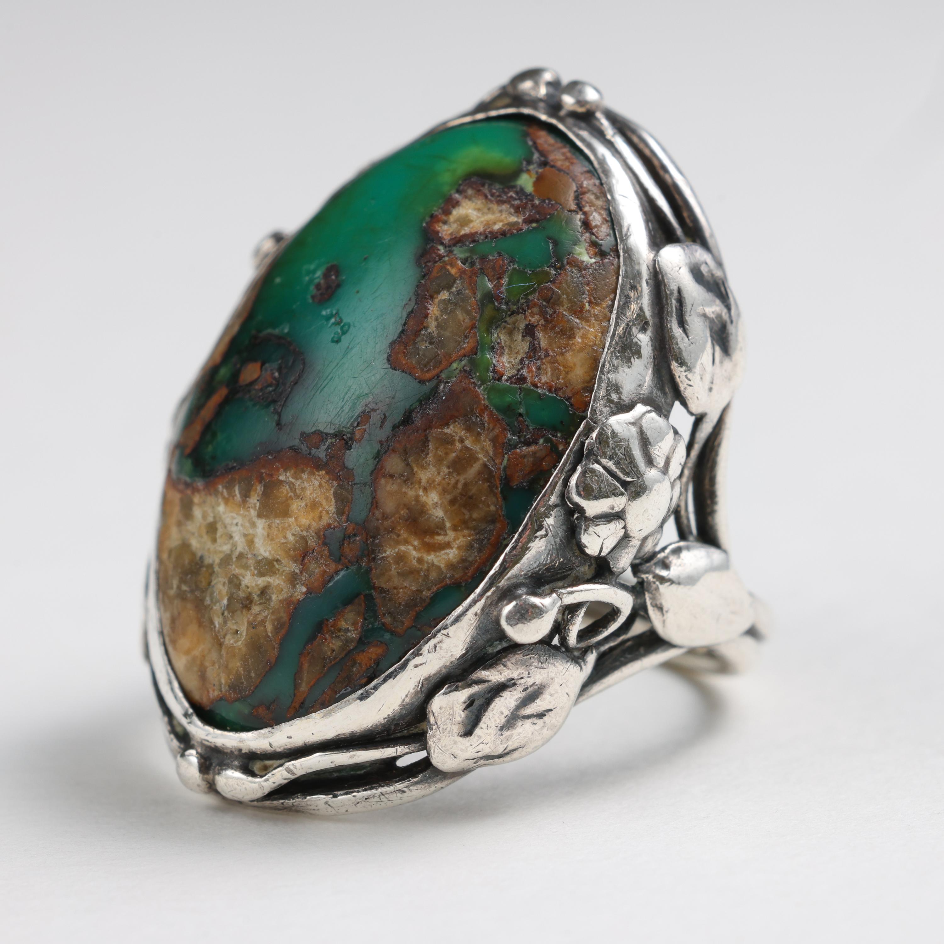Arts and Crafts Arts & Crafts Turquoise Ring in Silver For Sale